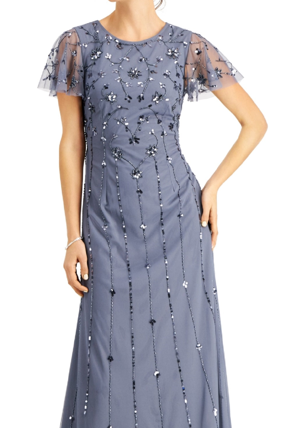 Vestido feminino Papell Studio com mangas esvoaçantes e detalhes em azul, tamanho 4