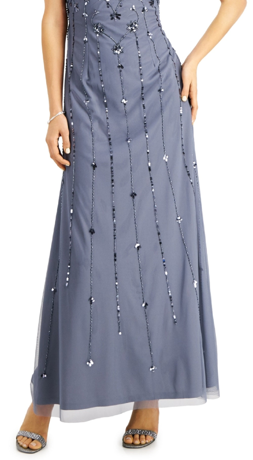 Vestido feminino Papell Studio com mangas esvoaçantes e detalhes em azul, tamanho 4