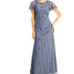 Vestido feminino Papell Studio com mangas esvoaçantes e detalhes em azul, tamanho 4