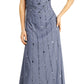 Vestido feminino Papell Studio com mangas esvoaçantes e detalhes em azul, tamanho 14