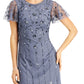 Vestido feminino Papell Studio com mangas esvoaçantes e detalhes em azul, tamanho 14