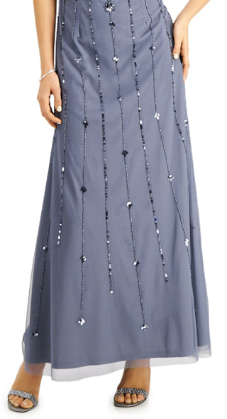 Vestido feminino Papell Studio com mangas esvoaçantes e detalhes em azul, tamanho 14