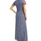 Vestido feminino Papell Studio com mangas esvoaçantes e detalhes em roxo, tamanho 16
