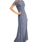 Vestido feminino Papell Studio com mangas esvoaçantes e detalhes em roxo, tamanho 16