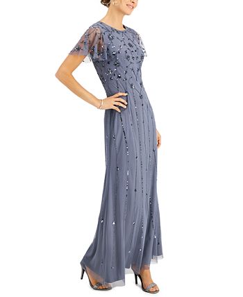 Vestido feminino Papell Studio com mangas esvoaçantes e detalhes em roxo, tamanho 16
