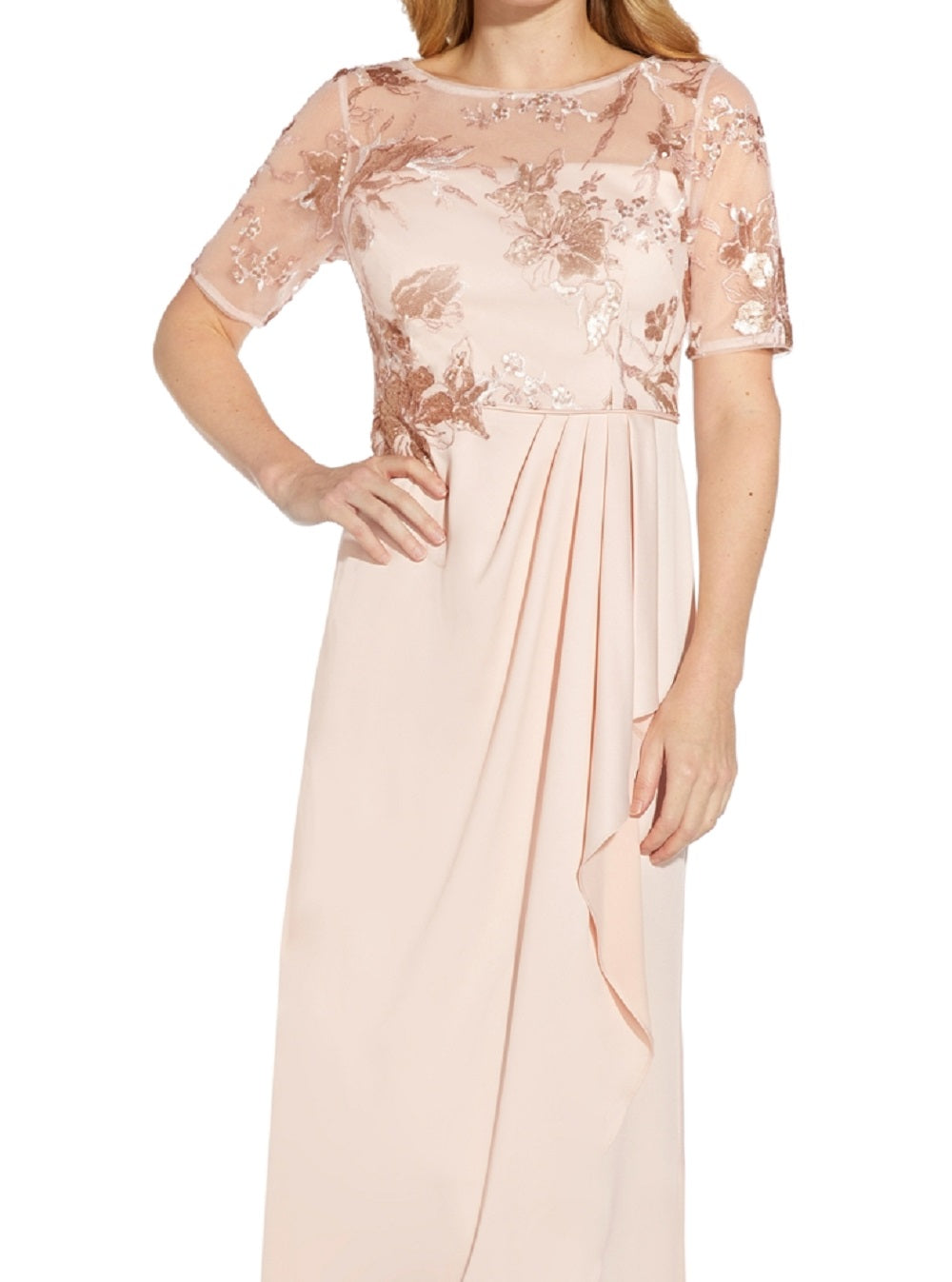 Vestido de festa feminino Adrianna Papell, de crepe e cetim bordado, rosa, tamanho 6