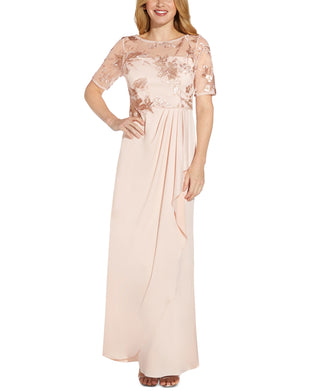 Adrianna Papell Women's Embroidery Crepe Satin Gown Pink Size 6