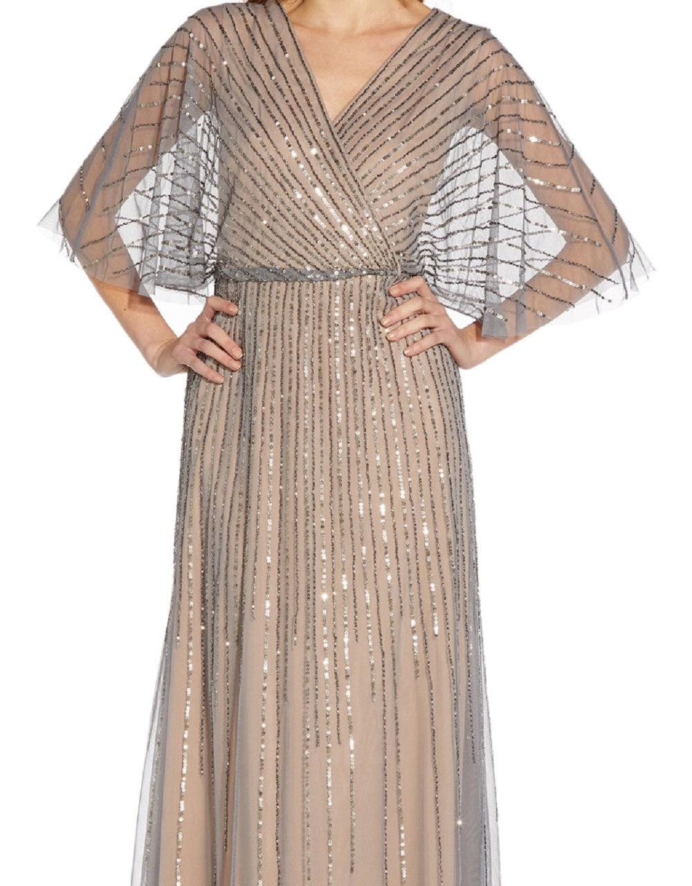 Vestido feminino Adrianna Papell com manga quimono e contas, marrom, tamanho 6