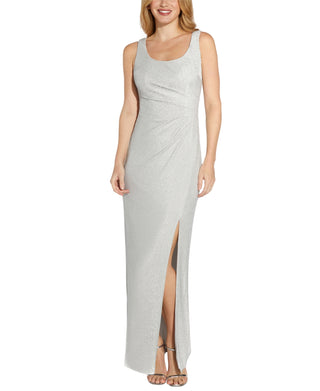 Vestido sem mangas feminino Adrianna Papell em malha metálica, cinza, tamanho 6