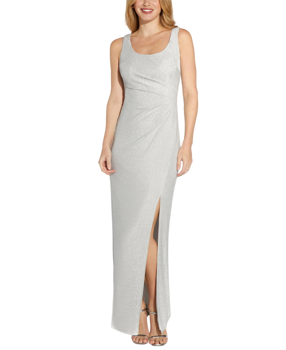 Vestido sem mangas feminino Adrianna Papell em malha metálica, cinza, tamanho 14