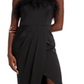 Vestido feminino sem alças com acabamento em penas, preto, tamanho 8, Aidan by Aidan Mattox