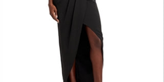 Vestido feminino sem alças com acabamento em penas, preto, tamanho 8, Aidan by Aidan Mattox