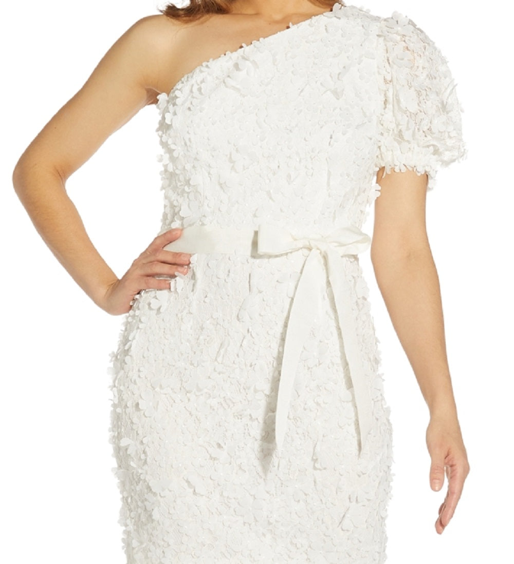 Vestido tubinho com apliques florais feminino Adrianna Papell, branco, tamanho 2