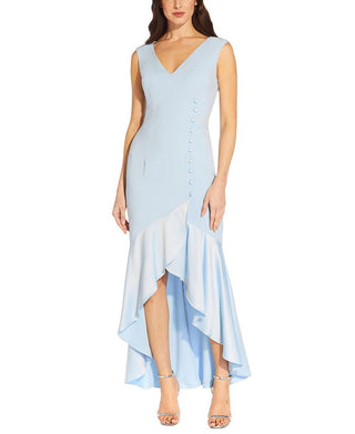 Adrianna Papell Women's Button Trim High Low Gown Blue Size 2