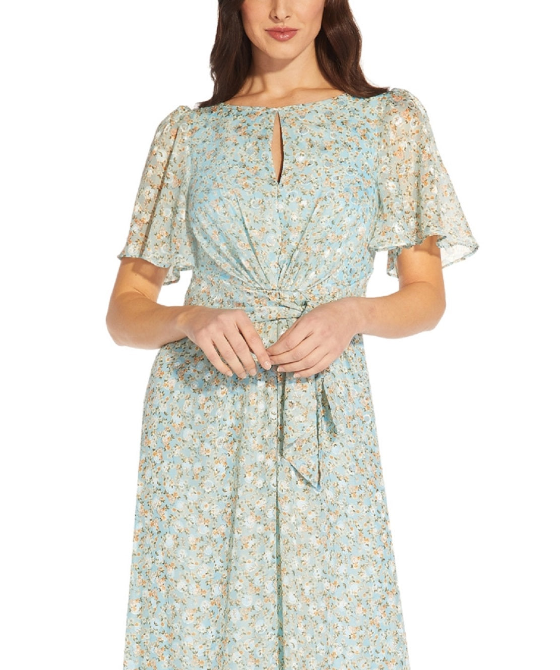 Vestido Feminino Adrianna Papell Floral Jacquard Keyhole Azul Tamanho 6