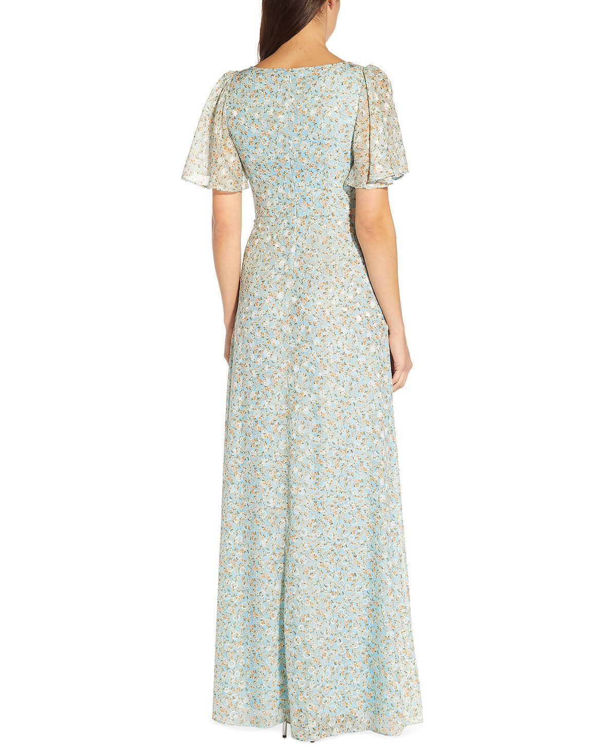 Vestido Feminino Adrianna Papell Floral Jacquard Keyhole Azul Tamanho 16