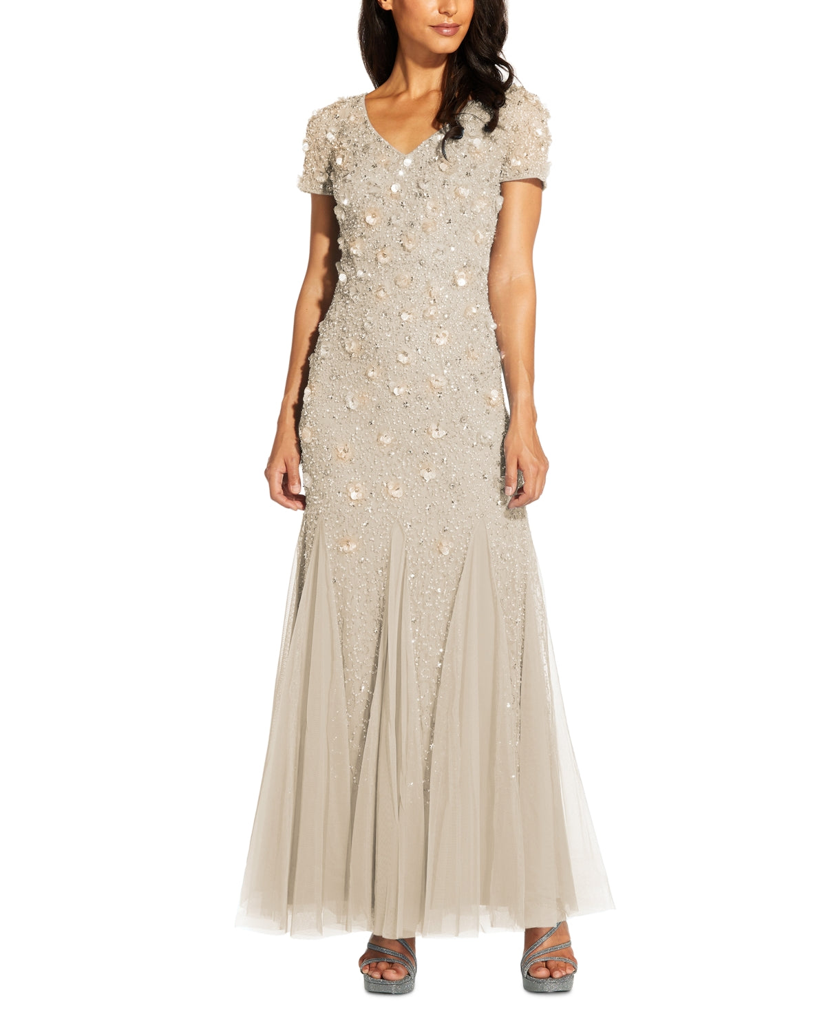 Vestido floral com contas Adrianna Papell feminino marrom tamanho 2