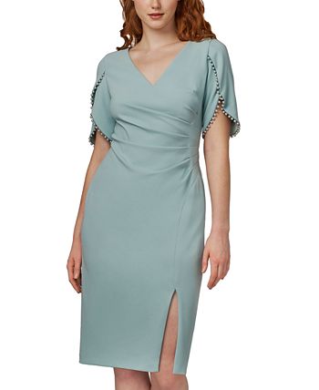 Vestido de coquetel feminino Adrianna Papell com acabamento em pérolas, azul, tamanho 14