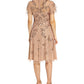 Vestido feminino Adrianna Papell com mangas esvoaçantes e contas, marrom, tamanho 4