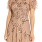 Vestido feminino Adrianna Papell com mangas esvoaçantes e contas, marrom, tamanho 4
