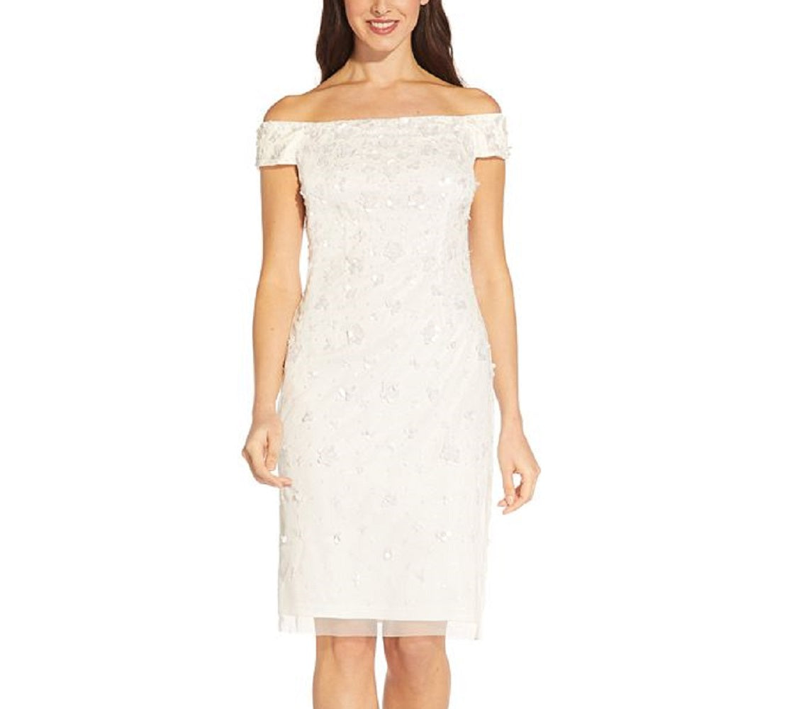 Vestido feminino Adrianna Papell com lantejoulas e miçangas, branco, tamanho 6