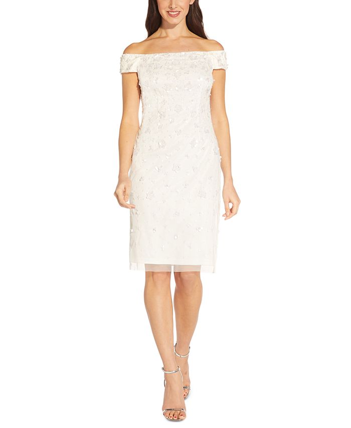 Vestido feminino Adrianna Papell com lantejoulas e miçangas, branco, tamanho 18