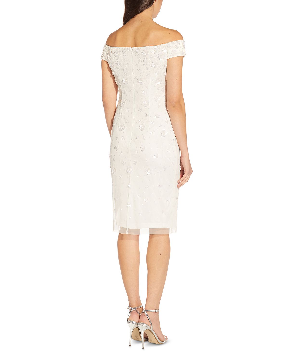 Vestido feminino Adrianna Papell com lantejoulas e miçangas, branco, tamanho 18