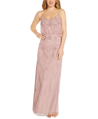 Adrianna Papell Women's Skinny Strap Sequin Gown Brown Size 8