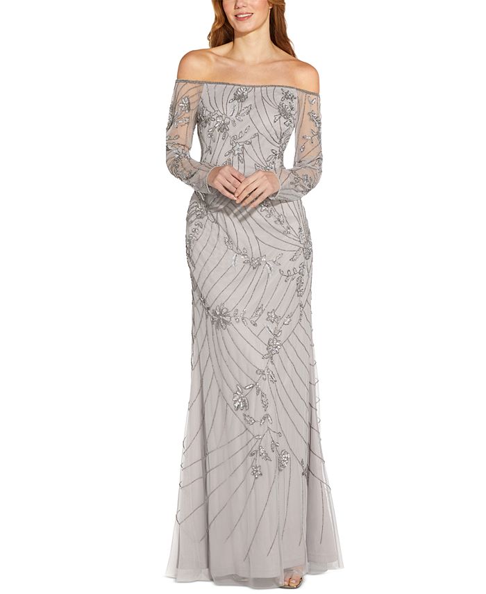 Vestido de noite feminino Adrianna Papell, ombro de fora, cinza, tamanho 12