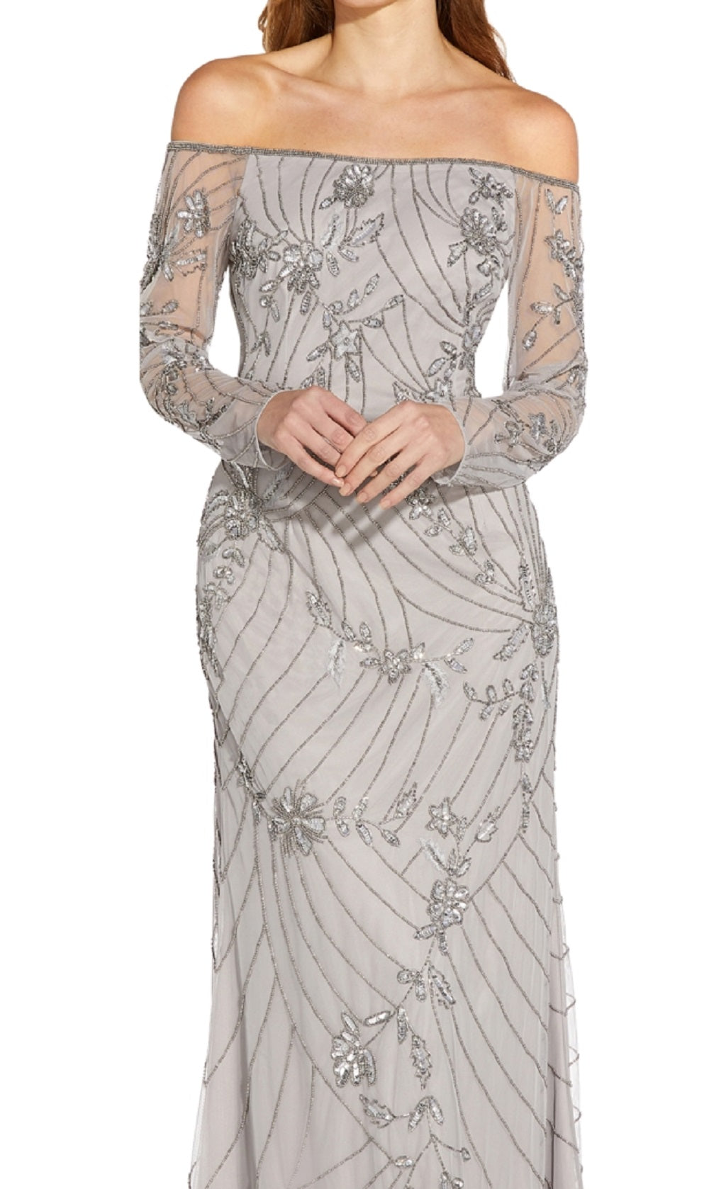 Vestido de noite feminino Adrianna Papell, ombro de fora, cinza, tamanho 12