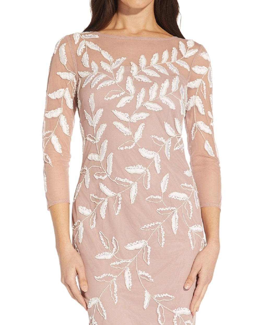 Vestido tubinho com manga 3/4 e decote profundo, rosa, tamanho 16, da Adrianna Papell