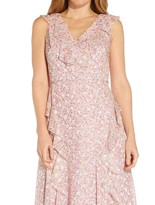 Adrianna Papell Women's Ruffled Floral Print Fit & Flare Dress Pink Size 14
