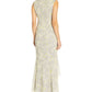 Vestido longo feminino Adrianna Papell, estampado, comprimento longo, sem mangas, cinza, tamanho 12