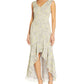 Vestido longo feminino Adrianna Papell, estampado, comprimento longo, sem mangas, cinza, tamanho 12