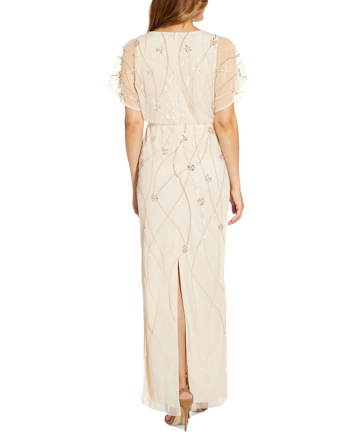 Vestido Blusão Ilusão com Contas Adrianna Papell Feminino Marrom Tamanho 8