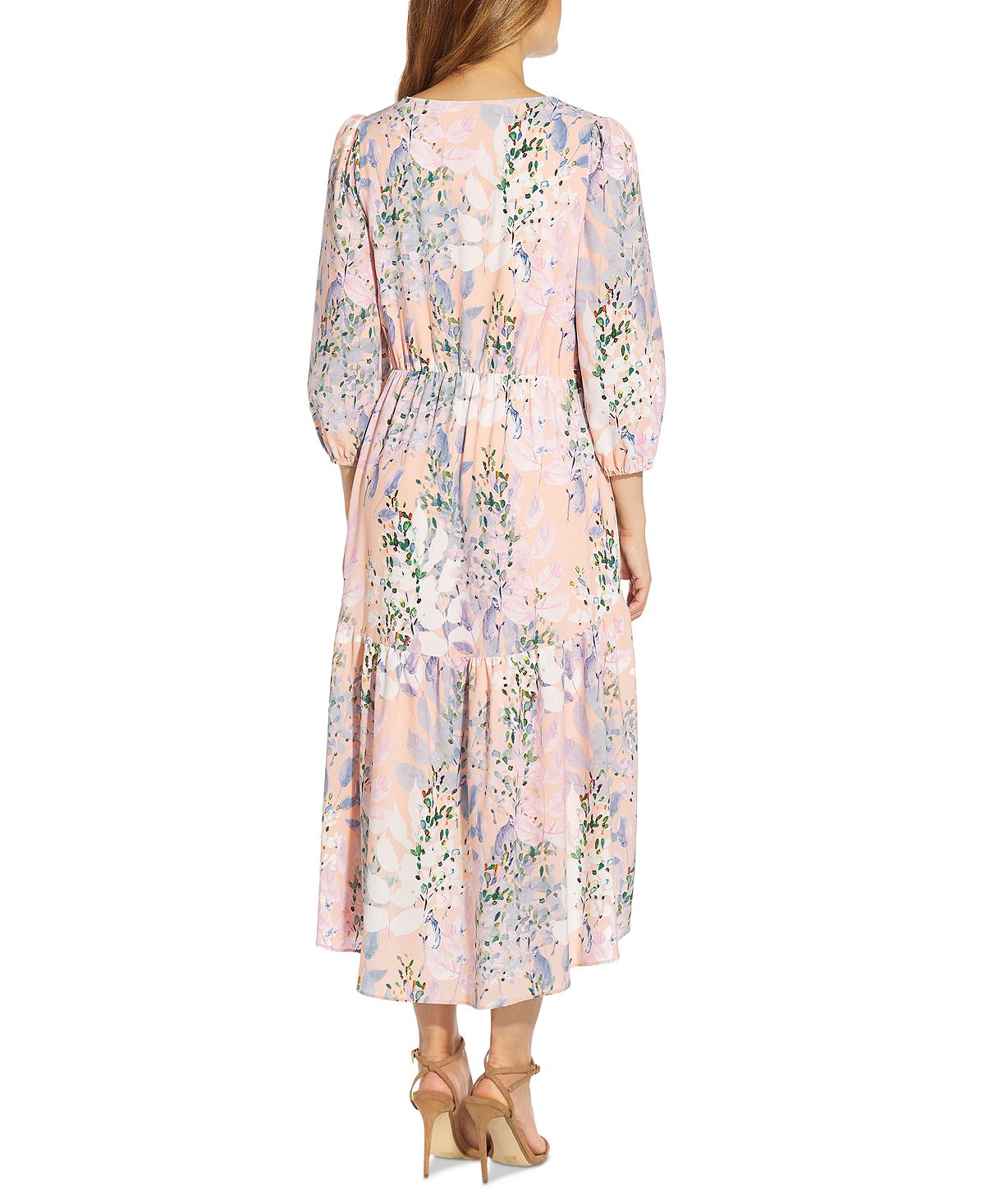 Vestido midi feminino com estampa floral Adrianna Papell, rosa, tamanho 4