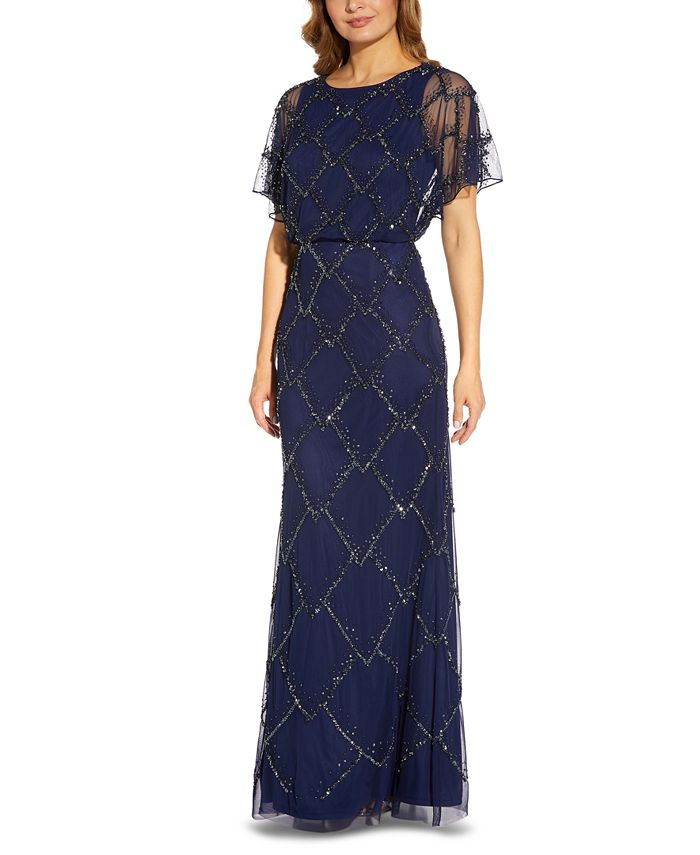 Vestido de noite feminino Adrianna Papell com contas, azul, tamanho 8