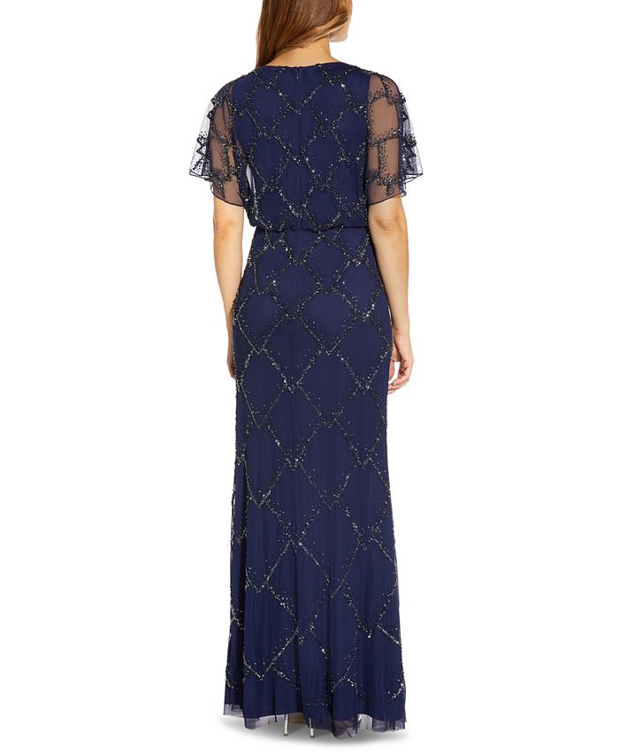 Vestido de noite feminino Adrianna Papell com contas, azul, tamanho 8