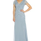Vestido feminino com decote em V e detalhes em azul, tamanho 6, da Papell Studio