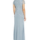 Vestido feminino com decote em V e detalhes em azul, tamanho 6, da Papell Studio