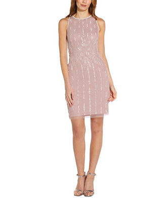 Papell Studio Women's Beaded Sheath Dress Pink Size 12