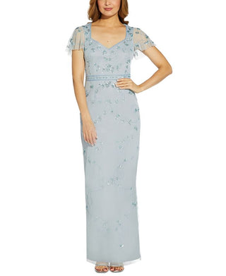 Vestido justo feminino com decote coração e aplicações embelezadas, azul, tamanho 8, da Papell Studio