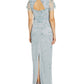 Vestido justo feminino com decote coração e aplicações embelezadas, azul, tamanho 8, da Papell Studio