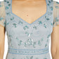 Vestido justo feminino com decote coração e aplicações embelezadas, azul, tamanho 8, da Papell Studio