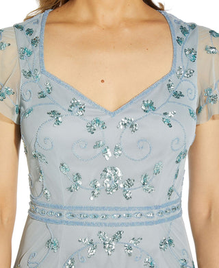 Vestido justo feminino com decote coração e aplicações embelezadas, azul, tamanho 8, da Papell Studio