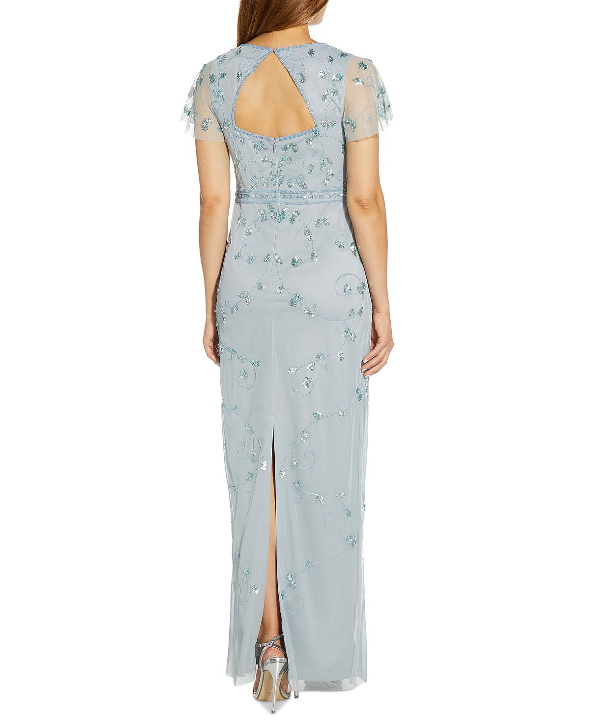 Vestido justo feminino com decote coração e aplicações embelezadas, azul, tamanho 10, da Papell Studio