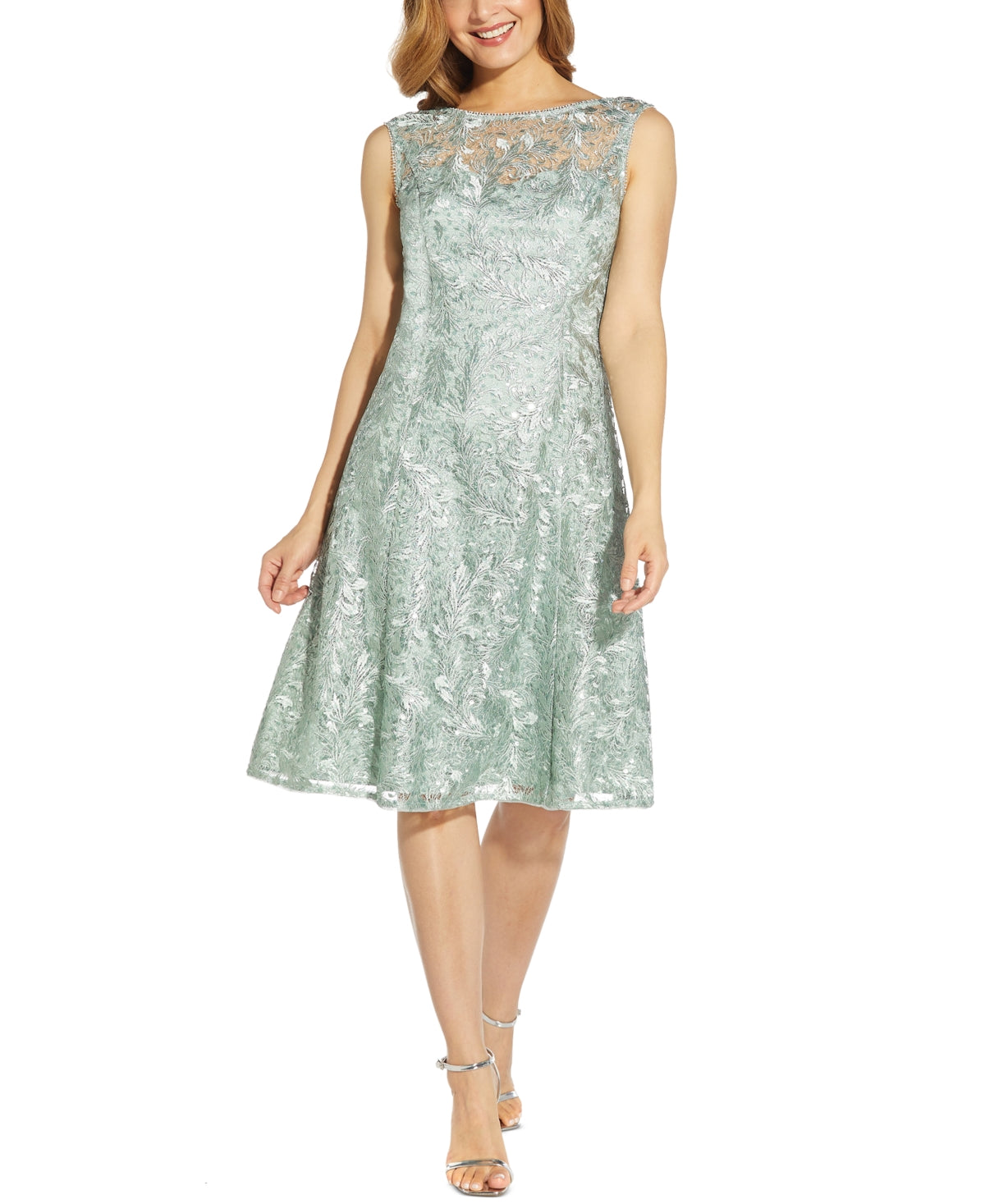 Vestido de coquetel bordado feminino Adrianna Papell, azul, tamanho 6