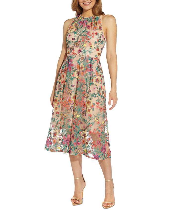 Vestido de festa feminino Adrianna Papell com bordado floral e ajuste evasê, rosa, tamanho 4