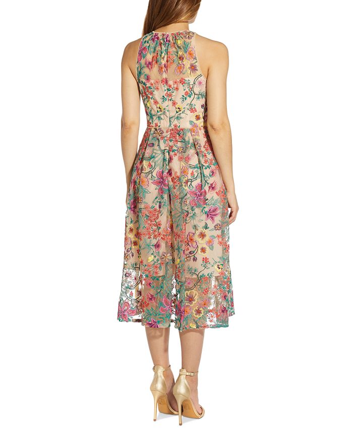 Vestido de festa feminino Adrianna Papell com bordado floral e ajuste evasê, rosa, tamanho 4