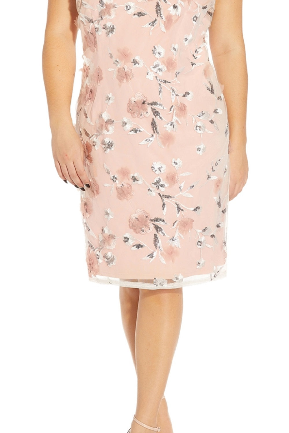 Vestido feminino Adrianna Papell com apliques florais e lantejoulas, marrom, tamanho 14W